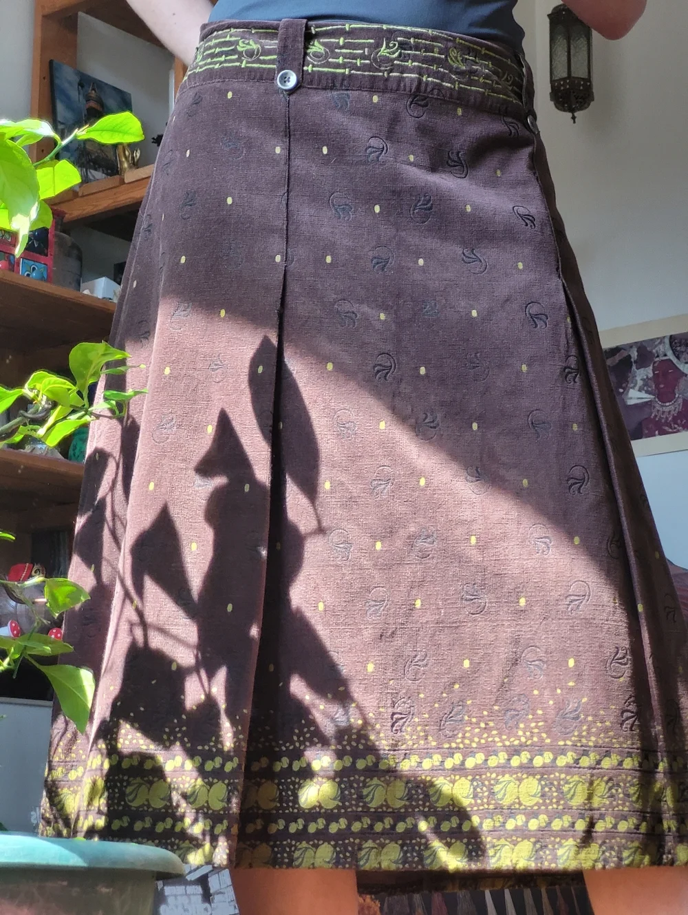 Solola Nwt Women's Brown & Green Embroidered Polka Dot Midi Skirt - Size 12 - Picture 10 of 10